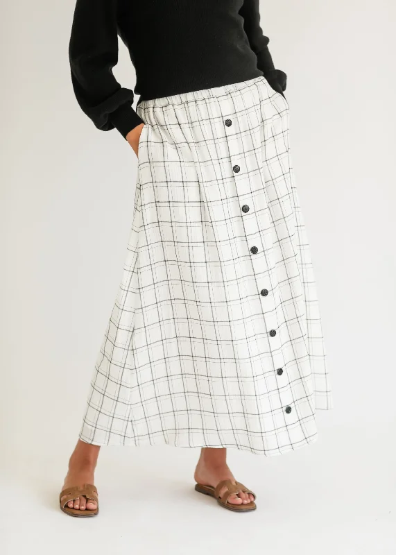 McKenna Plaid Button Detail Maxi Skirt patchwork skirt art