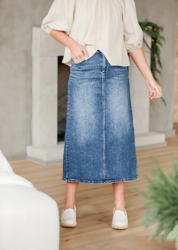 Medium Wash Back Slit Denim Skirt denim skirt classic