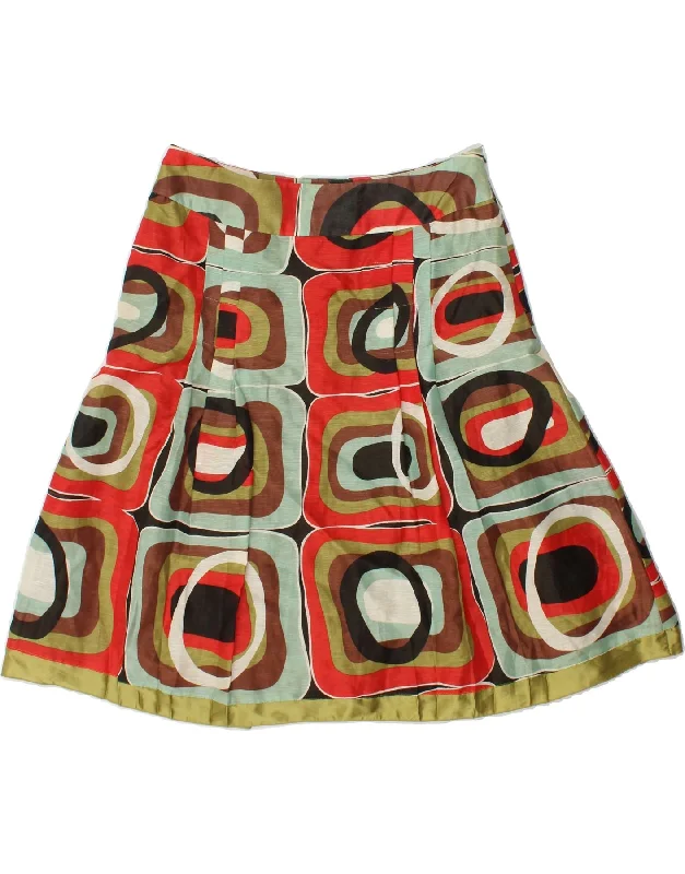MONSOON Womens A-Line Skirt UK 12 Medium W32  Multicoloured Geometric Silk linen skirt breathable