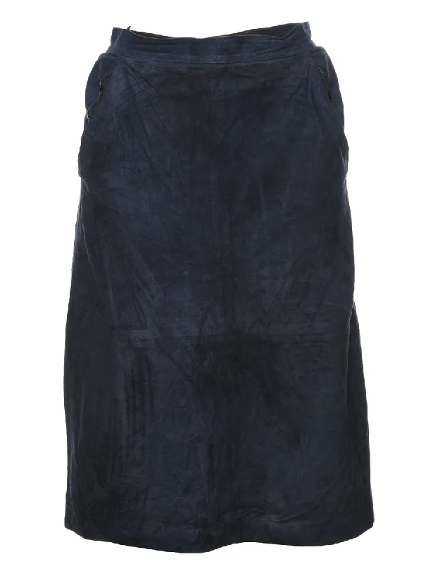 Navy Suede A-line Skirt - M cotton skirt soft