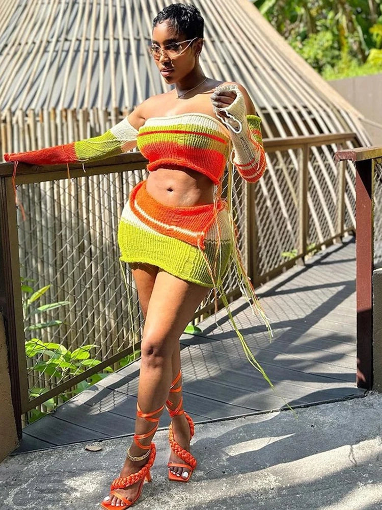 New Arrivals Color Blocking 2 Piece Set Women Sexy Two Pieces Skirts Sets velvet skirt glossy