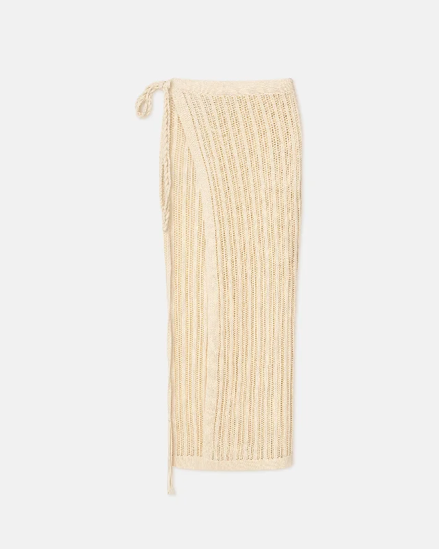 Namir - Crochet Sarong Skirt - Creme denim skirt durable