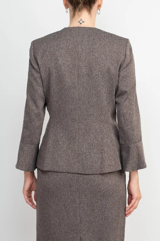 Crew Neck Long Sleeve 3 Button Pockets Zipper Back Slit Back Crepe Skirt Set cashmere skirt rich Crew Neck Long Sleeve 3 Button Pockets Zipper Back Slit Back Crepe Skirt Set cashmere skirt rich