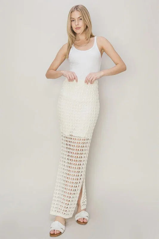 OPEN KNIT CROCHET MAXI SKIRT wool skirt sturdy