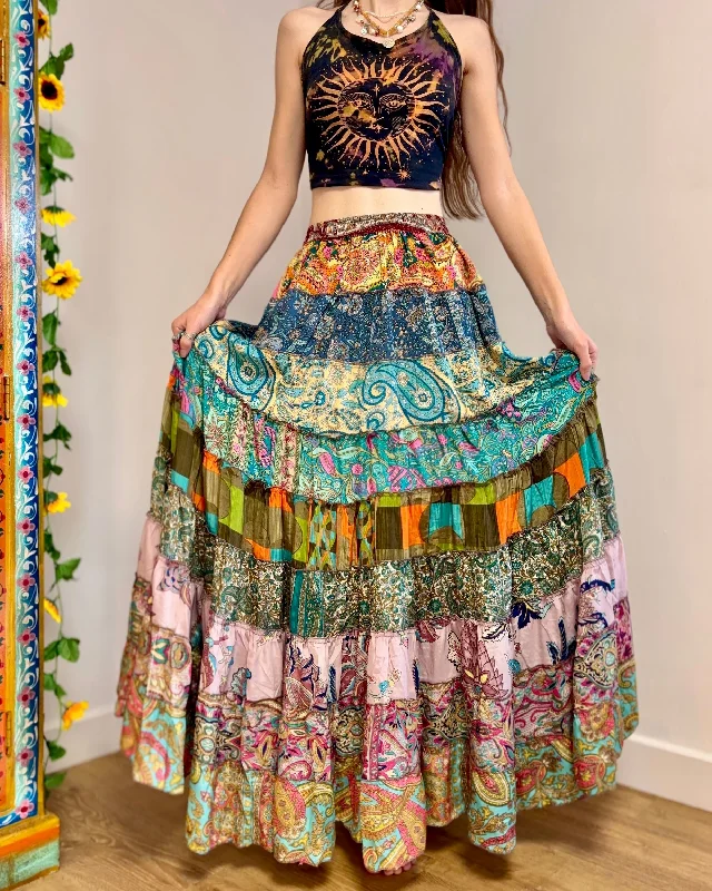 Recycled Sari Patchwork Maxi Skirt leather skirt bold