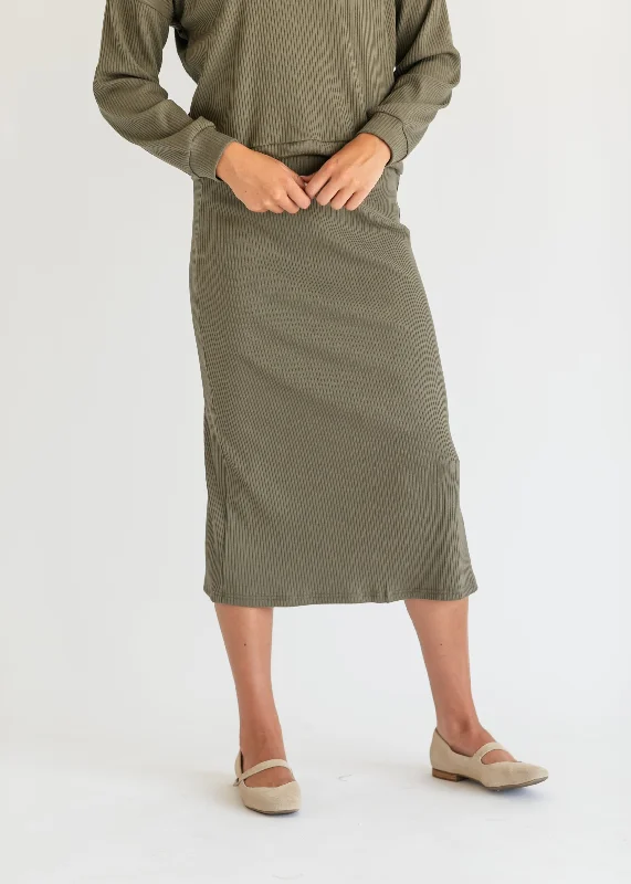 Ribbed Sweater Set Midi Skirt - FINAL SALE chiffon skirt lightweight