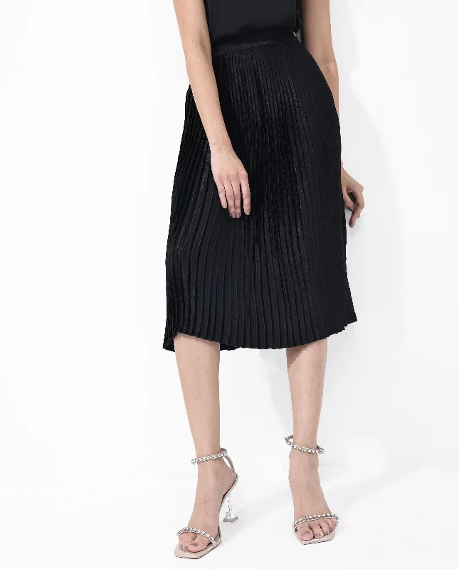 Rareism Women Rochrille Black Polyester Fabric Solid Ankle Length Skirt chiffon skirt airy Rareism Women Rochrille Black Polyester Fabric Solid Ankle Length Skirt chiffon skirt airy