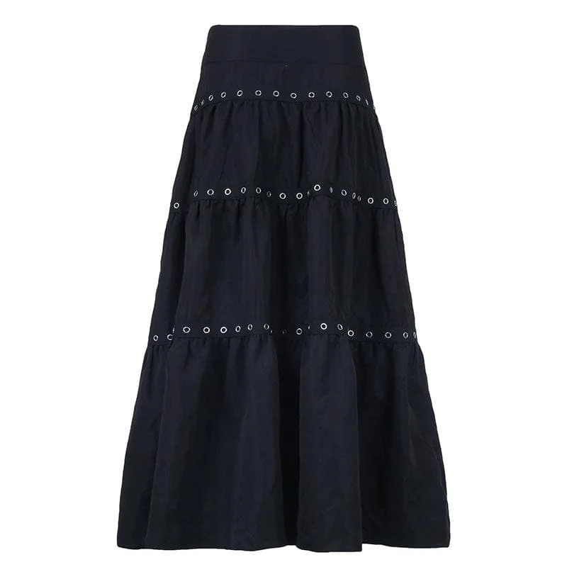 Ruched patchwork solid stitch midi skirt relaxed fit skirt