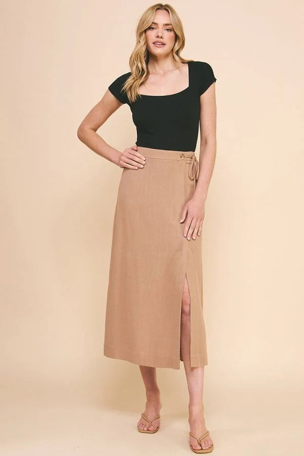 SOFT LINEN SIDE TIE MIDI SKIRT mini skirt trendy