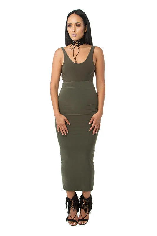 THE MYSTYLEMODE OLIVE ESSENTIAL VENEZIA DOUBLE LINED MAXI MIDI SKIRT lace skirt elegant
