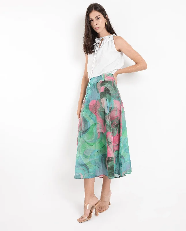 Rareism Women Treviso Dusky Multi  Flared Midi Abstract Print Skirt wool skirt warm