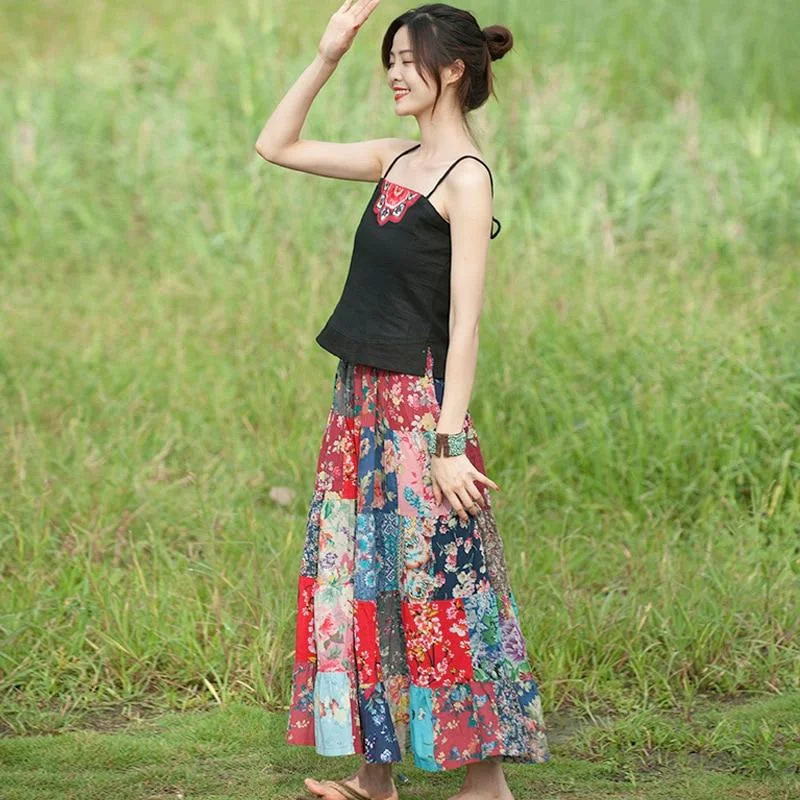 Vintage Random Patchwork Skirt lace skirt romantic