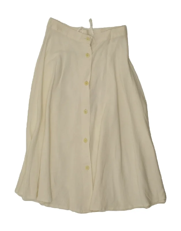 VINTAGE Womens Flared Skirt EU 40 Medium W28  White Linen patchwork skirt art