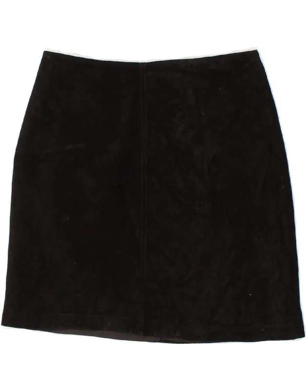 WAREHOUSE Womens Suede A-Line Skirt UK 6 XS W26  Black Leather belted skirt waist