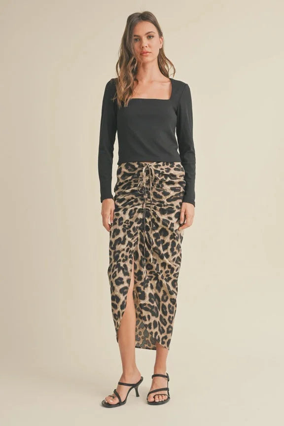 LEOPARD PRINT RUCHING DETAIL SKIRT corduroy skirt cozy