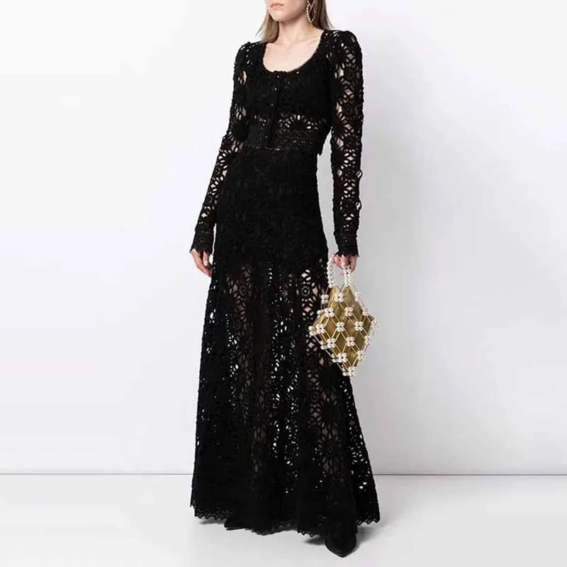 Women's long sleeve lace skirt suit two pieces wedding party suit linen skirt airy