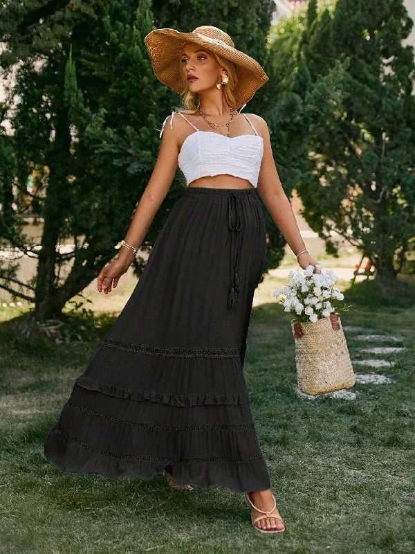 YOKO Maxi Skirt - Black wool skirt breathable